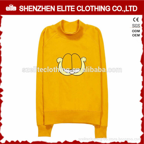 Fashion High Collar Yellow Plain Sweatshirt for Women